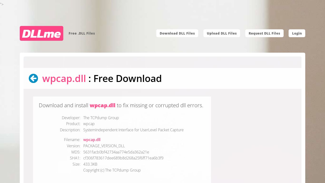 wpcap.dll : Free .DLL download. - DLLme.com